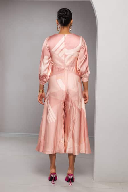 Shop Vedika M Purple Satin Sweetheart Neck Abstract Print Culottes Jumpsuit at Aza Fashions Shop_Vedika M_Purple Satin Sweetheart Neck Abstract Print Culottes Jumpsuit _at_Aza_Fashions