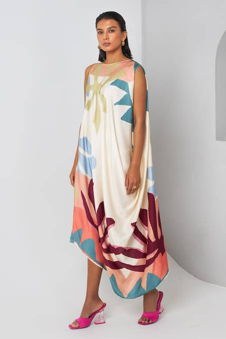 Vedika M Tropical Print Draped Dress 