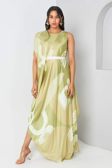 Vedika M Printed Draped Dress With Belt 