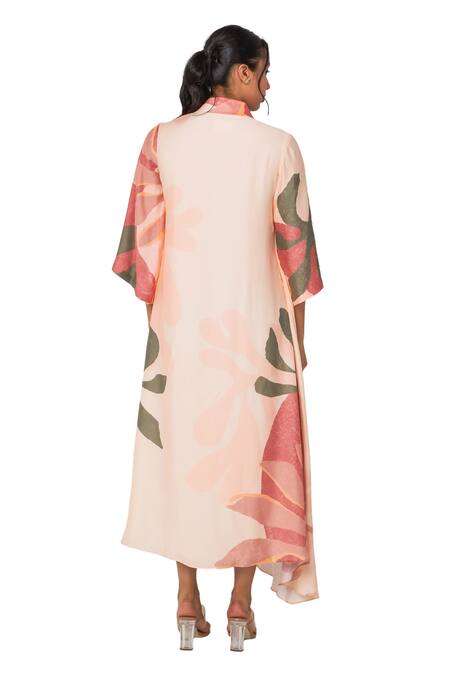 Vedika M Multi Color Satin V-neck Abstract Floral Print Overlapped Dress Online at Aza Fashions Vedika M_Multi Color Satin V-neck Abstract Floral Print Overlapped Dress _Online_at_Aza_Fashions