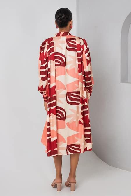 Shop_Vedika M_Multi Color Satin Collared Nature Print High-low Dress _at_Aza_Fashions