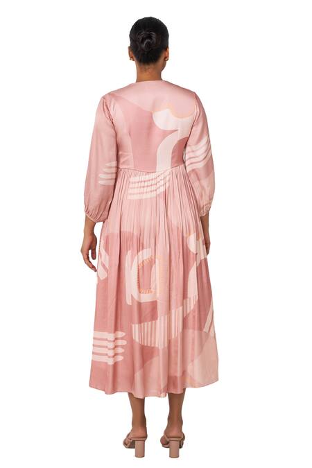 Vedika M Purple Satin V-neck Abstract Print Dress Online at Aza Fashions Vedika M_Purple Satin V-neck Abstract Print Dress _Online_at_Aza_Fashions