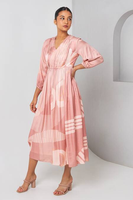 Buy Vedika M Purple Satin V-neck Abstract Print Dress Online at Aza Fashions Buy_Vedika M_Purple Satin V-neck Abstract Print Dress _Online_at_Aza_Fashions