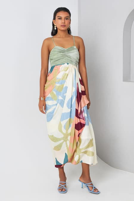 Vedika M Abstract Print Draped Dress 