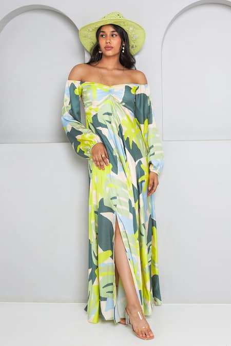 Vedika M Nature Print Off Shoulder Dress 