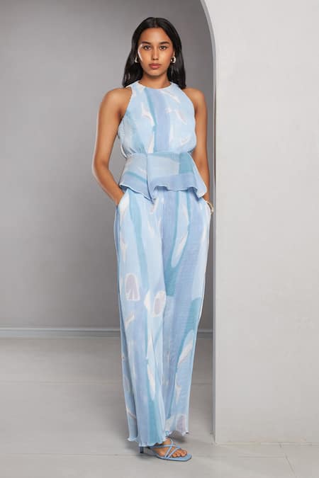 Vedika M Abstract Print Peplum Top & Pant Set 