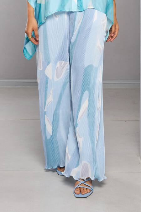 Buy Vedika M Blue Organza, Satin, Chiffon Collared Abstract Print Kaftan And Pant Set Online at Aza Fashions Buy_Vedika M_Blue Organza, Satin, Chiffon Collared Abstract Print Kaftan And Pant Set_Online_at_Aza_Fashions