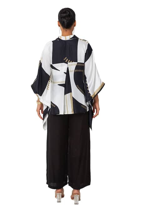 Vedika M Black Satin Collared Abstract Work Kaftan And Pant Set Online at Aza Fashions Vedika M_Black Satin Collared Abstract Work Kaftan And Pant Set _Online_at_Aza_Fashions