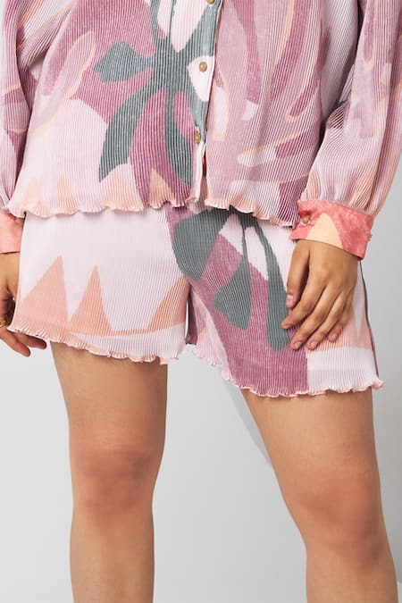 Buy Vedika M Multi Color Satin, Chiffon Collared Floral Abstract Print Shirt And Shorts Set Online at Aza Fashions Buy_Vedika M_Multi Color Satin, Chiffon Collared Floral Abstract Print Shirt And Shorts Set_Online_at_Aza_Fashions