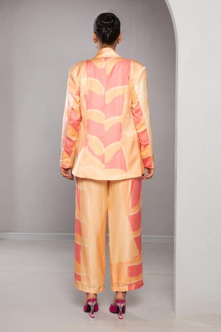 Shop Vedika M Multi Color Satin Scoop Neck Abstract Print Blazer Pant Set at Aza Fashions Shop_Vedika M_Multi Color Satin Scoop Neck Abstract Print Blazer Pant Set _at_Aza_Fashions