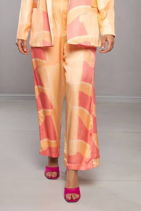 Shop Vedika M Multi Color Satin Scoop Neck Abstract Print Blazer Pant Set Online at Aza Fashions Shop_Vedika M_Multi Color Satin Scoop Neck Abstract Print Blazer Pant Set _Online_at_Aza_Fashions