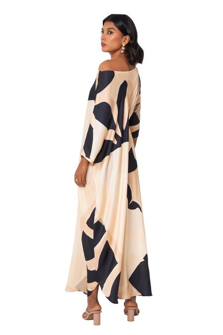 Vedika M Black Satin Open Neck Printed Drop Shoulder Online at Aza Fashions Vedika M_Black Satin Open Neck Printed Drop Shoulder _Online_at_Aza_Fashions