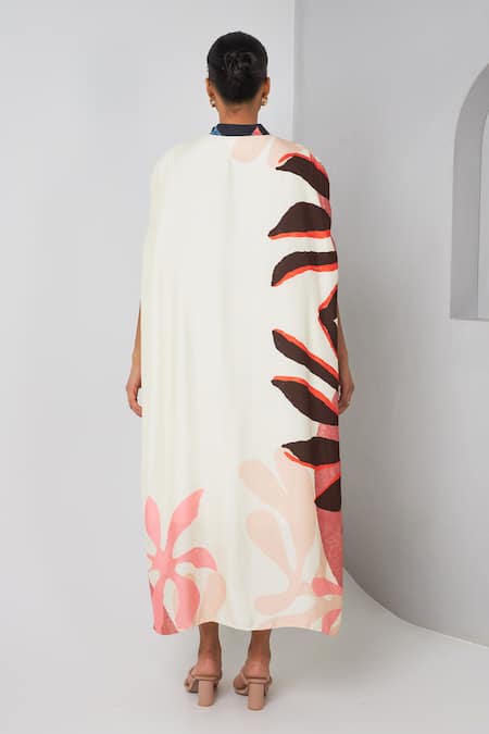 Shop_Vedika M_Multi Color Satin Button-down Neck Abstract Print Asymmetric Midi Dress _at_Aza_Fashions