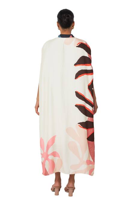 Vedika M_Multi Color Satin Button-down Neck Abstract Print Asymmetric Midi Dress _Online_at_Aza_Fashions