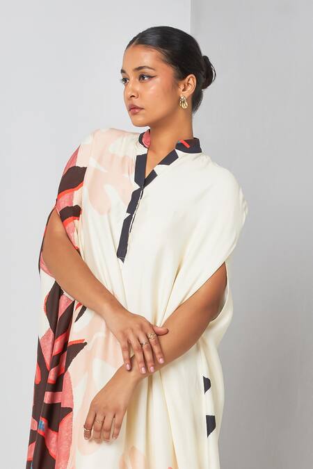 Buy_Vedika M_Multi Color Satin Button-down Neck Abstract Print Asymmetric Midi Dress _Online_at_Aza_Fashions