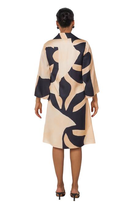 Vedika M_Black Satin Collared Abstract Print Shirt Dress_Online_at_Aza_Fashions