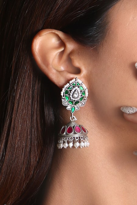 Noor Multi Color Kundan Jadau Work Embellished Jhumkas 