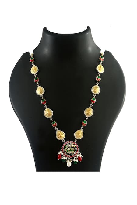 Buy_Noor_Multi Color Peacock Kundan Jadau Necklace _Online_at_Aza_Fashions