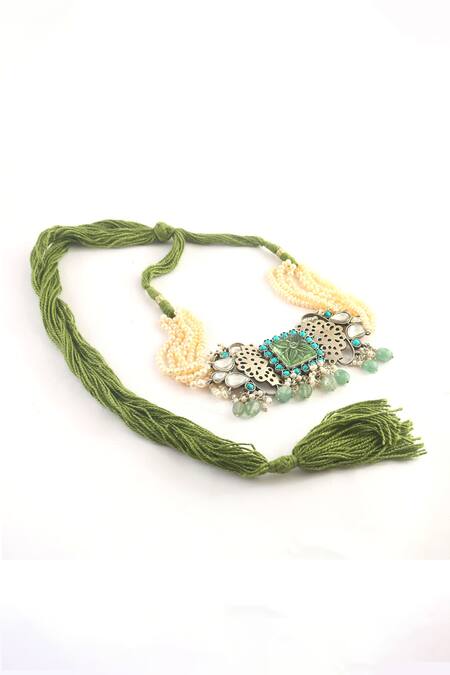 Noor_Multi Color Pearl And Stone Embellished Choker Necklace_Online_at_Aza_Fashions