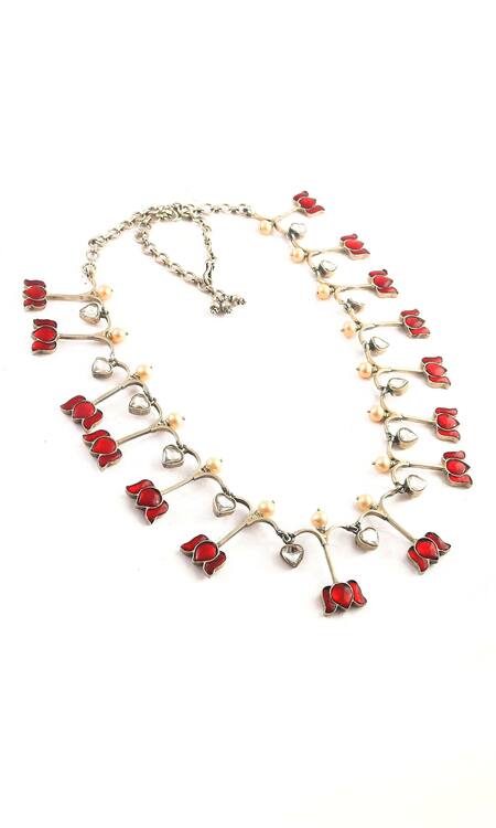 Noor_Pink Kundan Embellished Lotus Choker Necklace_Online_at_Aza_Fashions