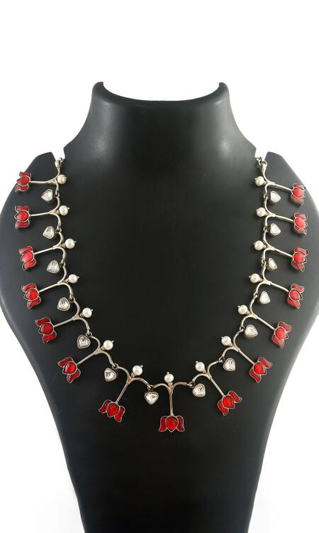 Buy_Noor_Pink Kundan Embellished Lotus Choker Necklace_Online_at_Aza_Fashions