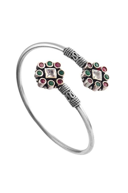Noor_Multi Color Cut Work Floral Stone Embellished Bangle_Online_at_Aza_Fashions