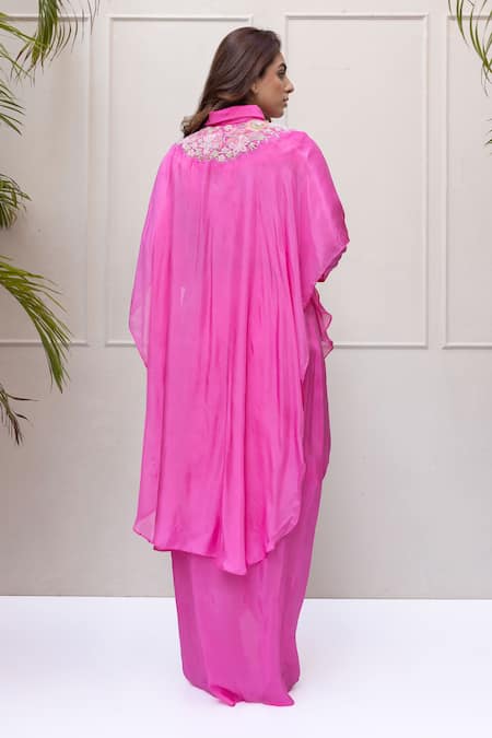 Koashee By Shubitaa Floral Embroidered Cape Draped Skirt Set 