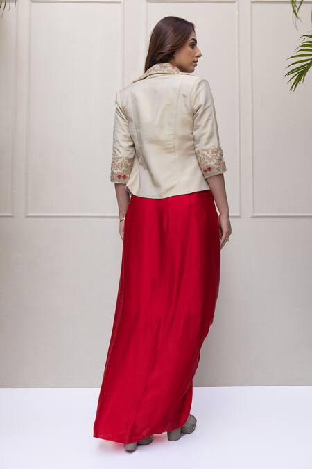 Koashee By Shubitaa Floral Embroidered Jacket Solid Skirt Set 