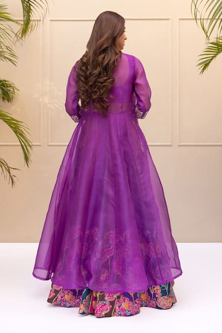 Koashee By Shubitaa Thread Embroidered Cape Printed Lehenga Set 