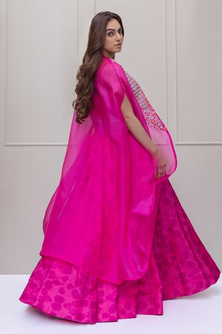 Koashee By Shubitaa Floral Embroidered Cape Lehenga Set 
