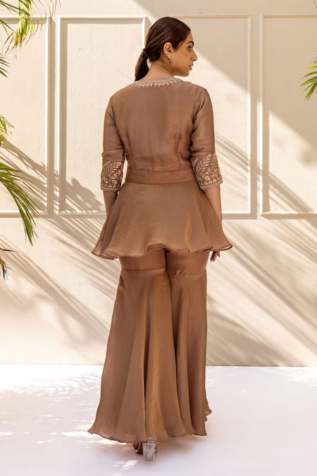 Koashee By Shubitaa Dori Embroidered Peplum Jacket With Sharara 