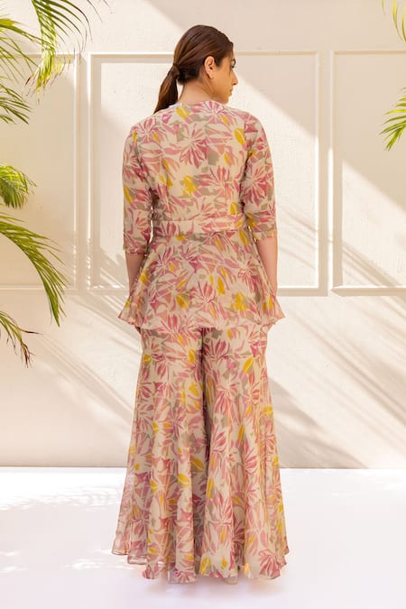 Koashee By Shubitaa Floral Print Peplum Jacket With Sharara 