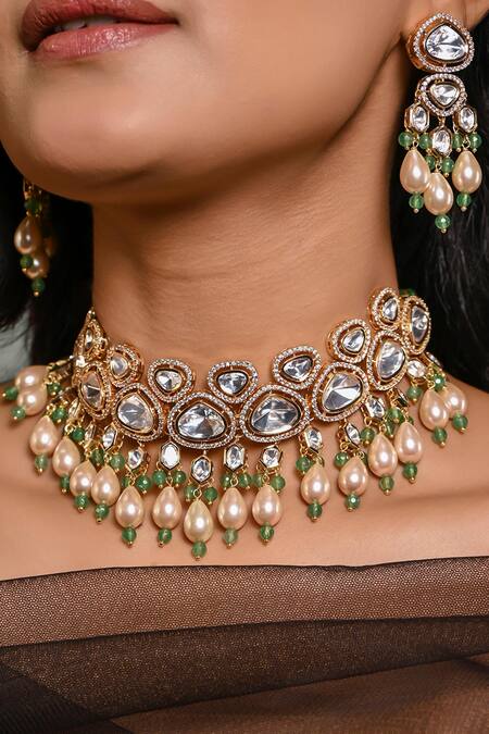 Joules By Radhika Gold Plated Stones, Beads Geometric Embellished Choker Set Online at Aza Fashions Joules By Radhika_Gold Plated Stones, Beads Geometric Embellished Choker Set _Online_at_Aza_Fashions