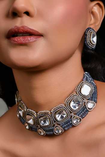 Joules by Radhika_Blue Stones, Beads Heartfelt Embellished Choker Set _Online_at_Aza_Fashions
