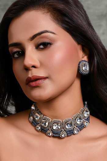 Buy_Joules by Radhika_Blue Stones, Beads Heartfelt Embellished Choker Set _Online_at_Aza_Fashions