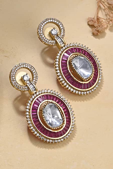 Shop Joules By Radhika Red Stones Ravishing Embellished Danglers at Aza Fashions Shop_Joules By Radhika_Red Stones Ravishing Embellished Danglers _at_Aza_Fashions