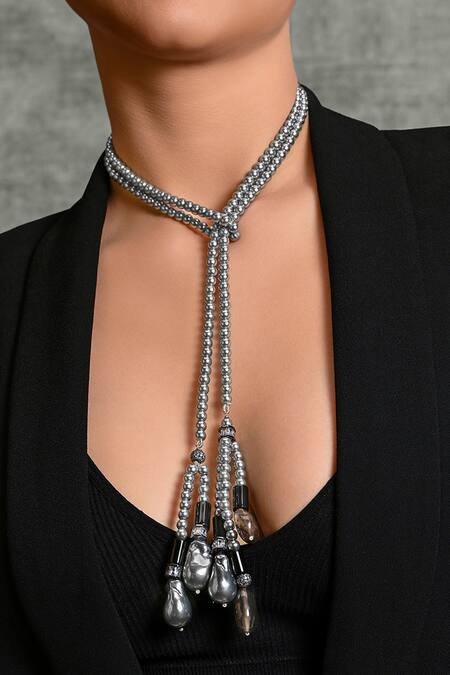 Buy Joules By Radhika Grey Beauteous Beaded Scarf Necklace Online at Aza Fashions Buy_Joules By Radhika_Grey Beauteous Beaded Scarf Necklace_Online_at_Aza_Fashions