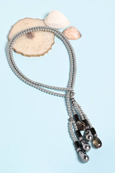 Joules By Radhika Grey Beauteous Beaded Scarf Necklace at Aza Fashions Joules By Radhika_Grey Beauteous Beaded Scarf Necklace_at_Aza_Fashions