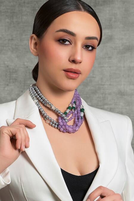 Shop_Joules by Radhika_Multi Color Beaut Colorblock Embellished Necklace_Online_at_Aza_Fashions