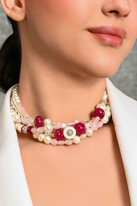 Buy_Joules by Radhika_Multi Color Luxurious Bead Embellished Choker_Online_at_Aza_Fashions