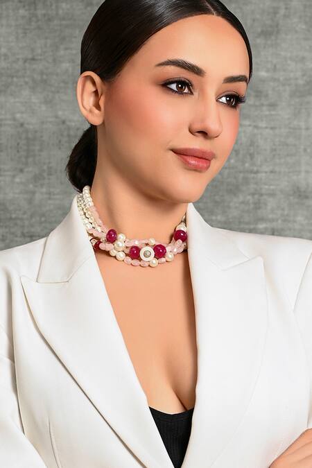 Shop_Joules by Radhika_Multi Color Luxurious Bead Embellished Choker_Online_at_Aza_Fashions