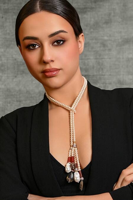 Shop_Joules by Radhika_Gold Plated Galore Beaded Scarf Necklace_Online_at_Aza_Fashions