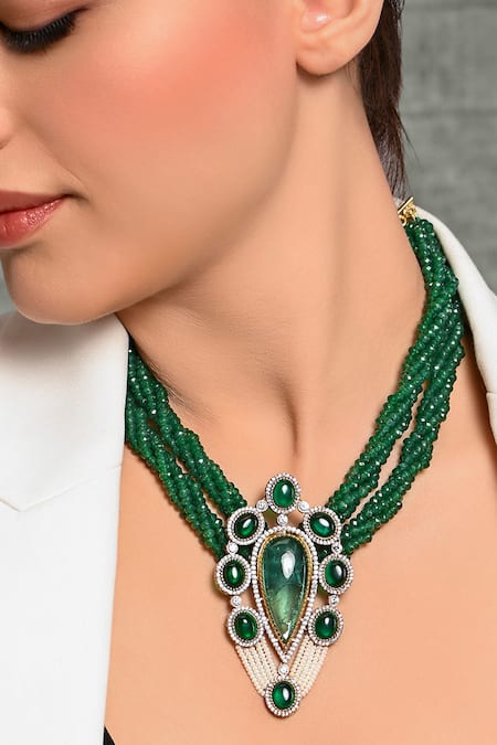 Buy_Joules by Radhika_Green Bead Embellished Pendant Necklace_Online_at_Aza_Fashions