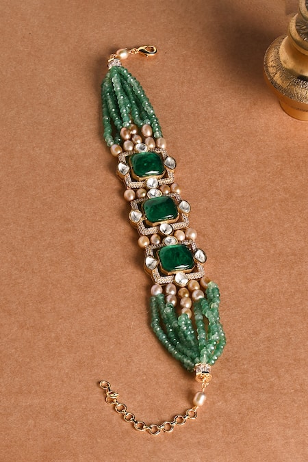 Joules By Radhika_Green Charismatic Bead Embellished Pendant Choker_at_Aza_Fashions