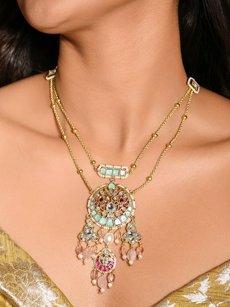 Joules by Radhika_Multi Color Joyous Stone Embellished Pendant Necklace_Online_at_Aza_Fashions