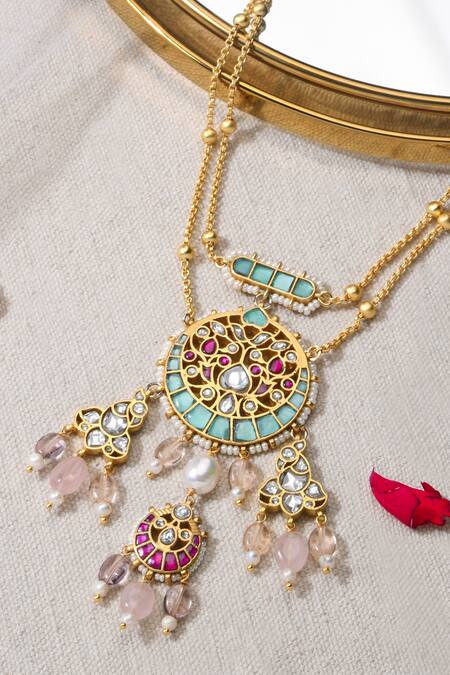 Joules by Radhika_Multi Color Joyous Stone Embellished Pendant Necklace_at_Aza_Fashions