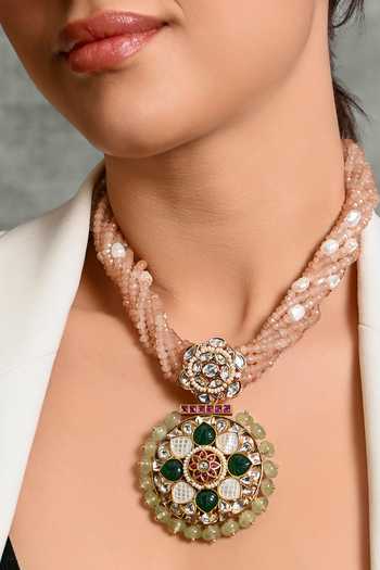 Buy_Joules by Radhika_Pink Poise Bead Embellished Pendant Necklace_Online_at_Aza_Fashions