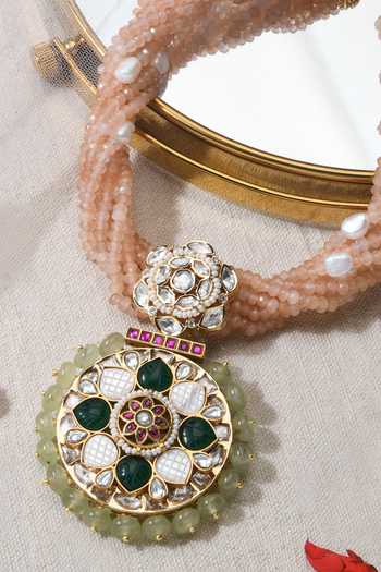 Joules by Radhika_Pink Poise Bead Embellished Pendant Necklace_at_Aza_Fashions