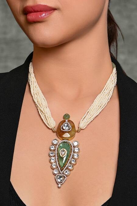 Buy Joules By Radhika Multi Color Tear Drop Carved Pendant Necklace Online at Aza Fashions Buy_Joules By Radhika_Multi Color Tear Drop Carved Pendant Necklace_Online_at_Aza_Fashions