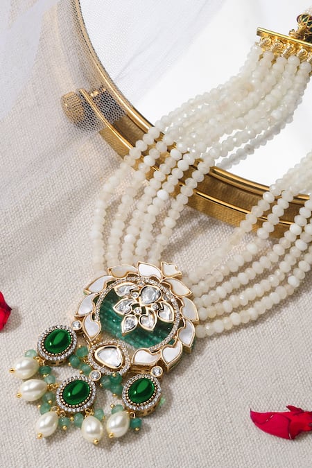 Shop Joules By Radhika Multi Color Stones, Pearls And Bead Embellished Necklace Set at Aza Fashions Shop_Joules By Radhika_Multi Color Stones, Pearls And Bead Embellished Necklace Set _at_Aza_Fashions